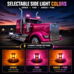 YFD Lighting dual-color LED beacon featuring selectable amber, pink, and amber plus pink side light modes with amber center strobe