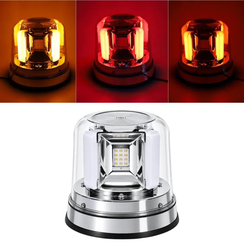 YFD Lighting amber red LED warning beacon with selectable amber, red or amber plus red side lights and 4 amber center strobe patterns for trucks.