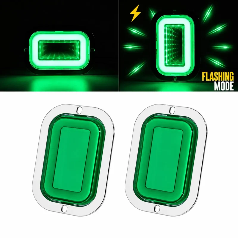 YFD Lighting 2-pack 6-inch green deep tunnel LED lights with chrome bezels for trucks, trailers, pickups, and RVs