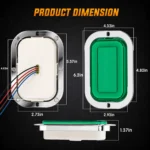 YFD Lighting green deep tunnel LED light dimensions with chrome bezel, 6.2-inch overall height, 4.33-inch width, and 1.37-inch depth