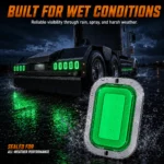 YFD Lighting green deep tunnel LED light with sealed weather-resistant design for trucks and trailers in rain and wet road conditions