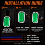 YFD Lighting green deep tunnel LED light installation and wiring guide with black, blue, red, and brown wires
