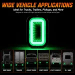 YFD Lighting green deep tunnel LED lights for semi trucks, trailers, pickups, dump trucks, utility vehicles, RVs, and vans