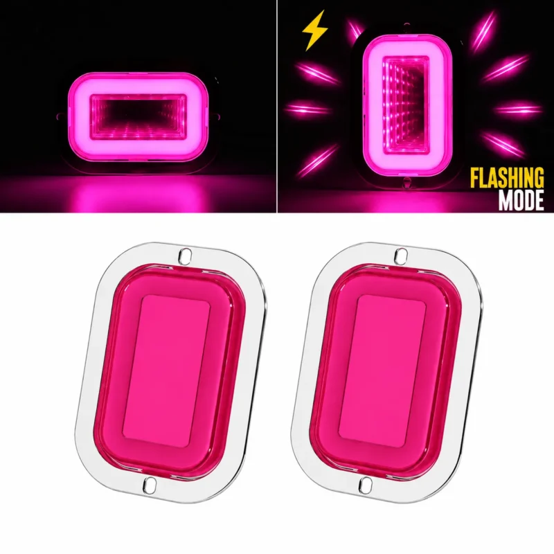 YFD Lighting 2-pack pink deep tunnel LED truck lights with chrome bezels and flashing mode