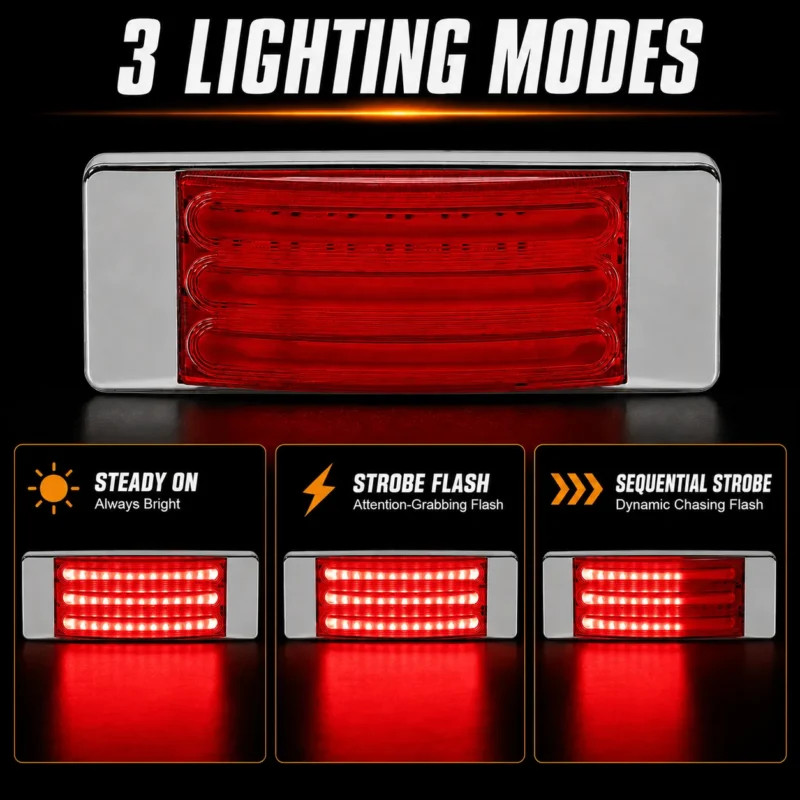 YFD Lighting red LED marker light with steady on strobe flash and sequential strobe modes for enhanced vehicle visibility