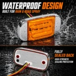 YFD Lighting waterproof amber rectangular LED marker light with fully sealed back and chrome bezel built for rain and road spray