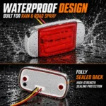 YFD Lighting waterproof red rectangular LED marker light with fully sealed back and chrome bezel built for rain and road spray