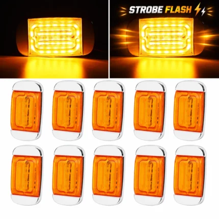 YFD Lights 10-pack amber rectangular LED marker lights with chrome bezel and steady-on strobe flash modes for trucks and trailers