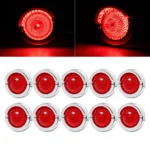 YFD Lights 10-pack round red LED marker lights with chrome bezels and bright red illumination for trucks and trailers.