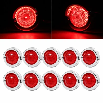 YFD Lights 10-pack round red LED marker lights with chrome bezels and bright red illumination for trucks and trailers.
