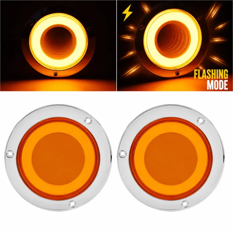 YFD Lights 2-pack 4-inch amber LED tail lights with chrome bezels and deep tunnel lens design