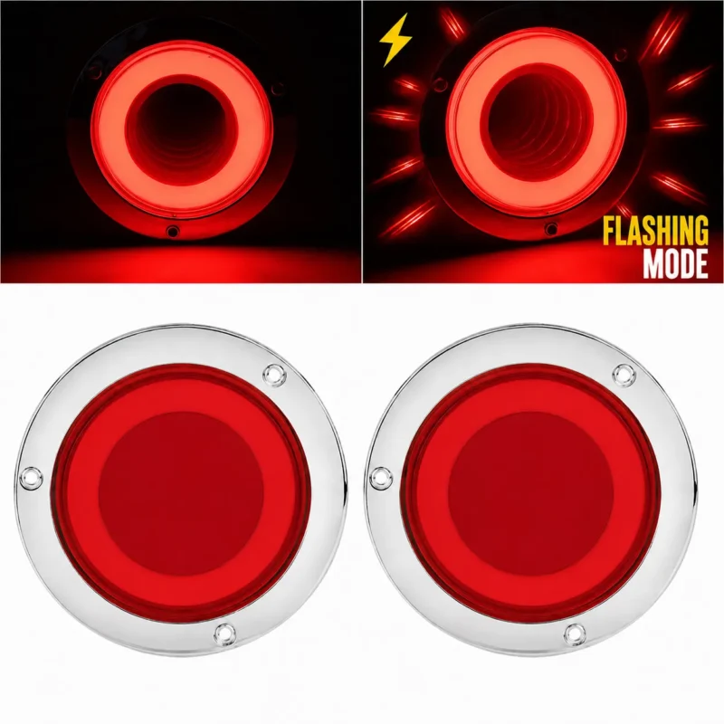 YFD Lights 2-pack 4-inch red LED tail lights with chrome bezels and deep tunnel lens design