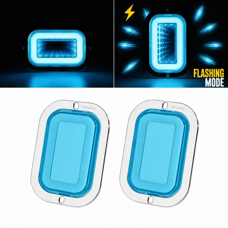 YFD Lighting 2-pack ice blue deep tunnel LED lights with chrome bezels for trucks, trailers, pickups and RVs