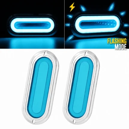 YFD Lights 6 Inch Ice Blue Oval Deep Tunnel LED Tail Lights 2 Pack with Chrome Bezel