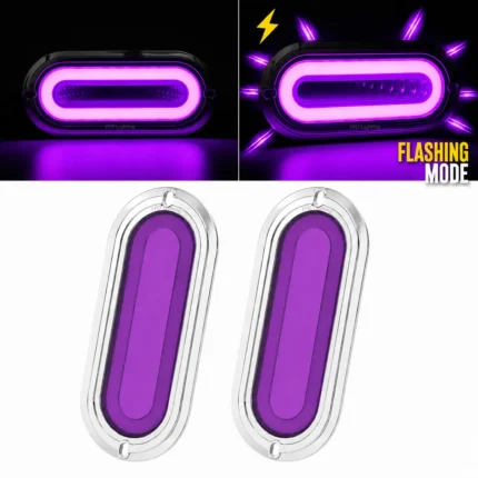 YFD Lights 2 Pack 6 Inch Purple Oval Deep Tunnel Tail Lights with Chrome Housing for Trucks and Trailers