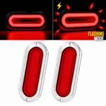 YFD Lights 2 pack 6 inch red oval LED tail lights with chrome trim, 12-24V deep tunnel style lights for trucks and trailers