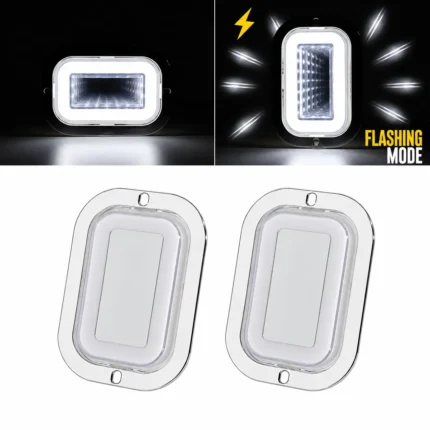 YFD Lights 2-pack white rectangular Deep Tunnel LED lights with chrome bezels and bright white LED glow for trucks and trailers.