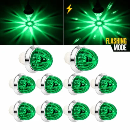 YFD Lighting 10-Pack Green Mini Watermelon LED Marker Lights with Chrome Bezels and Flashing Mode for Semi Trucks and Trailers