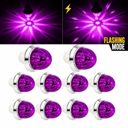 YFD Lighting 10-Pack Purple Mini Watermelon LED Marker Lights with Chrome Bezels and Low, High and Flashing Modes for Trucks and Trailers
