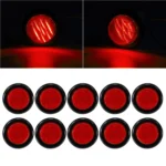 YFD Lights 10-pack red round LED marker lights with black rubber grommets, showing ten lights arranged in two rows and two steady-on red lighting views.