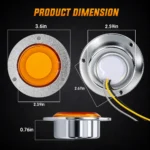 YFD Lighting 3.6 inch round amber LED marker light dimensions with 2.67 inch mounting hole spacing and chrome housing