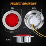YFD Lighting 3.6 inch round red LED marker light dimensions with 2.67 inch mounting hole spacing and chrome housing