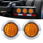 YFD Lighting 2-pack 4-inch 24 LED amber round lights with chrome bezels shown on a semi truck installation