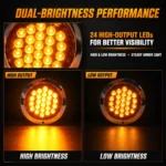YFD Lighting 4-inch 24 LED amber round light with high and low brightness modes for improved vehicle visibility