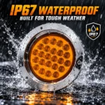 YFD Lighting 4-inch 24 LED amber round light with chrome bezel and IP67 waterproof protection for wet road conditions
