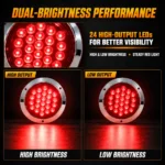 YFD Lighting 4-inch 24 LED red round light with high and low brightness modes for improved vehicle visibility
