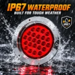 YFD Lighting 4-inch 24 LED red round light with chrome bezel and IP67 waterproof protection for wet road conditions