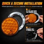 YFD Lighting 4-inch amber LED round light installation with 3-hole chrome bezel and 3-prong plug connection