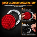 YFD Lighting 4-inch red LED round light installation with 3-hole chrome bezel and 3-prong plug connection