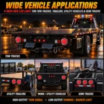 YFD Lighting 4-inch red LED round light for tow trucks, utility trailers, work vehicles and semi trucks
