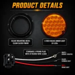 YFD Lighting 4-inch round amber 24-LED light with black mounting bezel, 3-prong plug and wiring leads