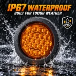 YFD Lighting 4-inch round amber 24-LED light with black bezel and IP67 waterproof protection for trucks and trailers