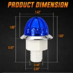 YFD Lighting Blue Mini Watermelon LED Marker Light with a 1.42-inch lens diameter, 1.93-inch overall height, chrome bezel, and white threaded mounting base.