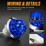 YFD Lighting Blue Mini Watermelon LED Marker Light featuring a transparent ribbed blue lens, reflective chrome bezel, sealed wiring, and threaded mounting base.