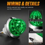 YFD Lighting Green Watermelon LED Marker Light Featuring a Transparent Green Lens, Chrome Bezel, Threaded Mounting Base and Sealed Wiring