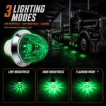 YFD Lighting Green Mini Watermelon LED Marker Lights Installed on a Black Semi Truck with Green Ground Projections and Three Lighting Modes