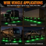 YFD Lighting Green Watermelon LED Marker Lights Displayed on Semi Trucks, Trailers, RVs and Pickup Trucks with Green Starburst Lighting Effects