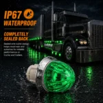 YFD Lighting IP67 Waterproof Green Watermelon LED Marker Light with Transparent Green Lens, Chrome Bezel and Sealed Back for Trucks and Trailers