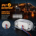 YFD Lighting IP67 waterproof white oval LED marker light featuring a sealed back, protected wire outlet and chrome housing for truck and trailer applications.