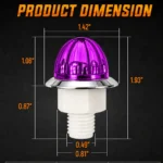 YFD Lighting Purple Mini Watermelon LED Marker Light Dimensions Showing 1.42-Inch Lens Diameter, 1.93-Inch Overall Height and Threaded Mounting Base