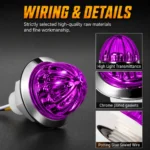 YFD Lighting Purple Mini Watermelon LED Marker Light with Transparent Purple Lens, Chrome Bezel, Sealed Housing and 4-Wire Connection for Low, High and Flashing Modes