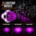YFD Lighting Purple Mini Watermelon LED Marker Lights Installed on a Black Semi Truck with Chrome Accents, Purple Ground Reflections and Three Lighting Modes