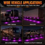 YFD Lighting Purple Watermelon LED Marker Lights Installed on Semi Trucks, Trailers, RVs and Pickup Trucks with Purple Starburst Lighting Effects