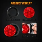 YFD Lighting red 7-LED round marker light with black rubber mounting grommet, showing the transparent red lens, seven LED optics and installation process.