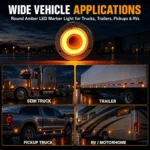 YFD Lighting round amber LED marker light installed on semi trucks, trailers, pickup trucks and RVs