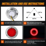YFD Lighting round red LED marker light installation guide with three-hole mounting and wiring instructions